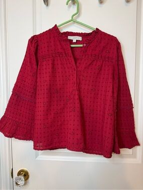 LOFT Crimson Eyelet Peasant Blouse